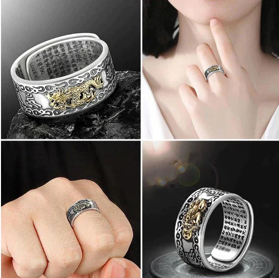 ANILLO ORIGINAL FENG SHUI PIXIU - ATRAE RIQUEZA Y ABUNDANCIA - PLATA FINA